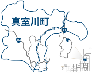 真室川町の場所：東北地方、山形県の北端にあり、秋田県に接しています。